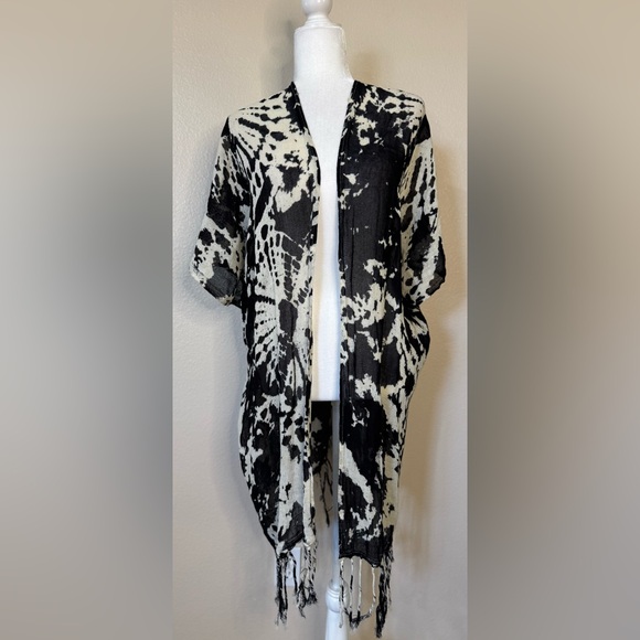 Volcom Stone Row Black/Cream Tie Dye Look Loose Weave Kimono Cover Up One Size - Picture 1 of 7